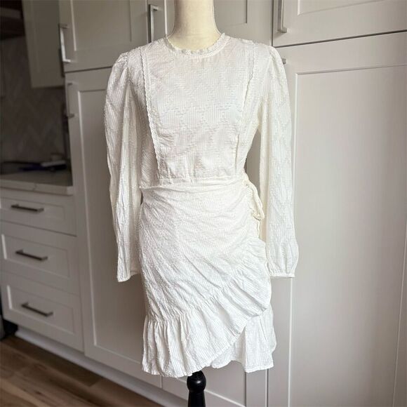 J. Crew Women's Puff-Sleeve Wrap Dress White Knee Length Size M - Picture 2 of 9